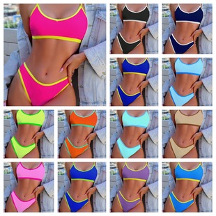 2025 Европейский и Американский трансграничный бикини нейлон цветный bikini bikini три точки моды сексуальная внешняя торговля разделенный женский купальник