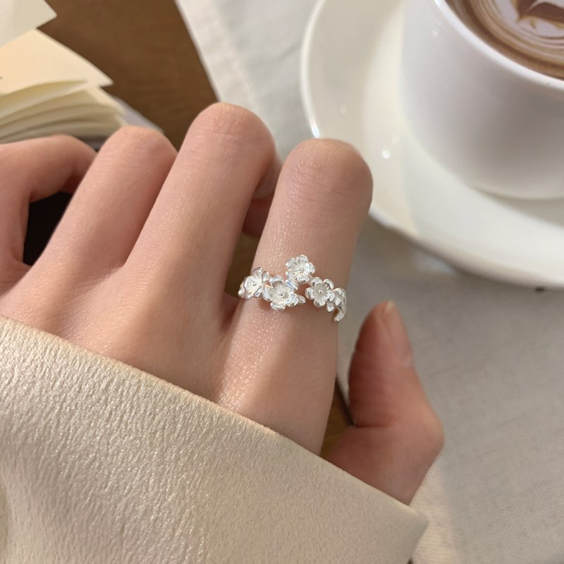 韓国 s925 スターリングシルバーフラワーリング女性のニッチシンプルなファッション韓国人差し指リング気質リングシルバーリングトレンド|undefined