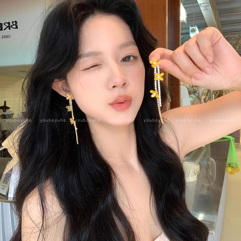 温柔风花朵锆石流苏耳环女轻奢高级感独特设计精致耳钉夸张耳饰品|undefined