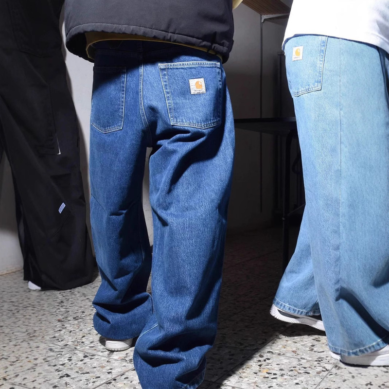 American Retro Street Skateboard Loose Straight Hip-Hop Dark Blue Dopamine Washed Denim Pants Wide-Leg Trousers