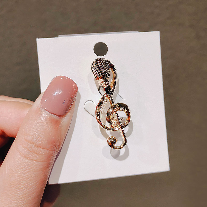 Spilla microfono in metallo da donna accessorio nota musicale_voghion.com