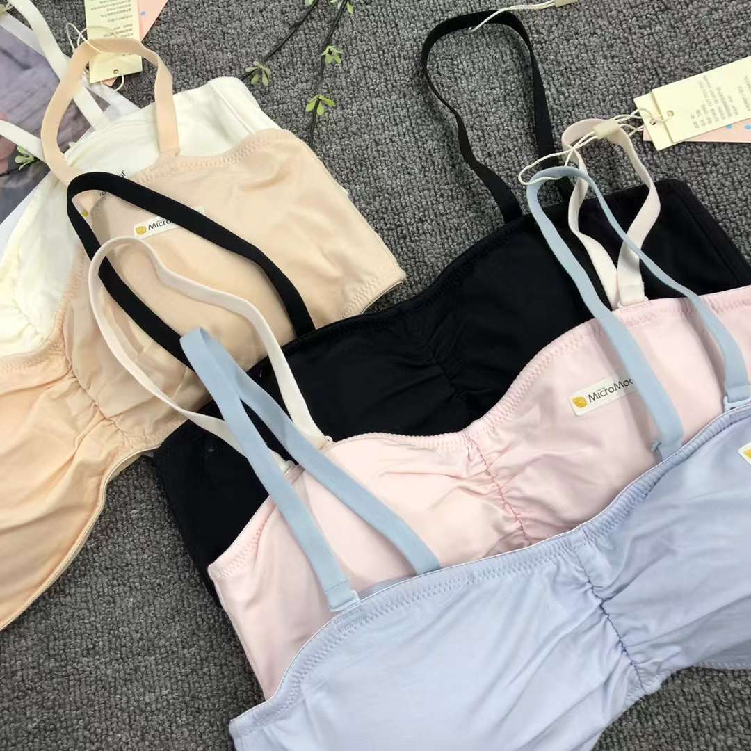 La celebridad en línea de látex en vivo ropa interior deportiva chica de una pieza sin costuras sujetador sin anillo de acero letras contraste color sujetador fino