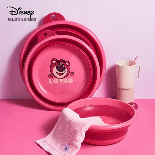 Cute Strawberry Bear Face Basin, Thick Foldable Basin, Hangable Baby Basin for Washing Clothes and Diapers, Household Use