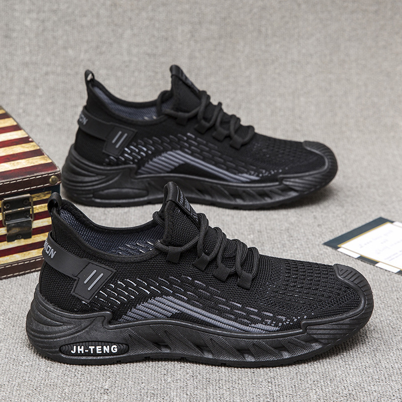 Cross-Border Fly-Knit Sports Shoes, Fly-Knit Breathable Thick-Soled Anti-Kick Casual Men's Shoes, Foreign Trade Large Size Workwear Fly-Knit Shoes for Men