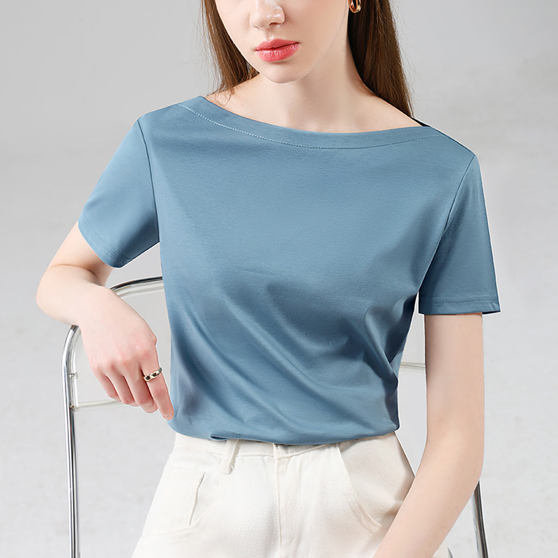 Camiseta de algodón seda de manga corta para mujeres verano 2024 nueva moda de mujer temperamento de hombro camisa de algodón helado camisa de cintura