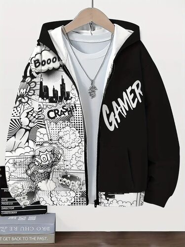 Mesh Fabric European and American Style New Cardigan Children's Hoodie 3D Fashionable Printed Casual Zip-Up Hoodie