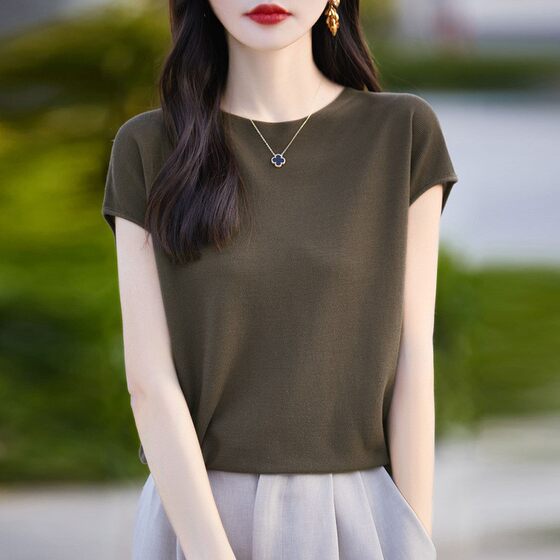 Silk Mulberry Silk Short-sleeved T-shirt Women's 2025 New Summer Fashionable Western-style Loose Ice Silk Knitted Top