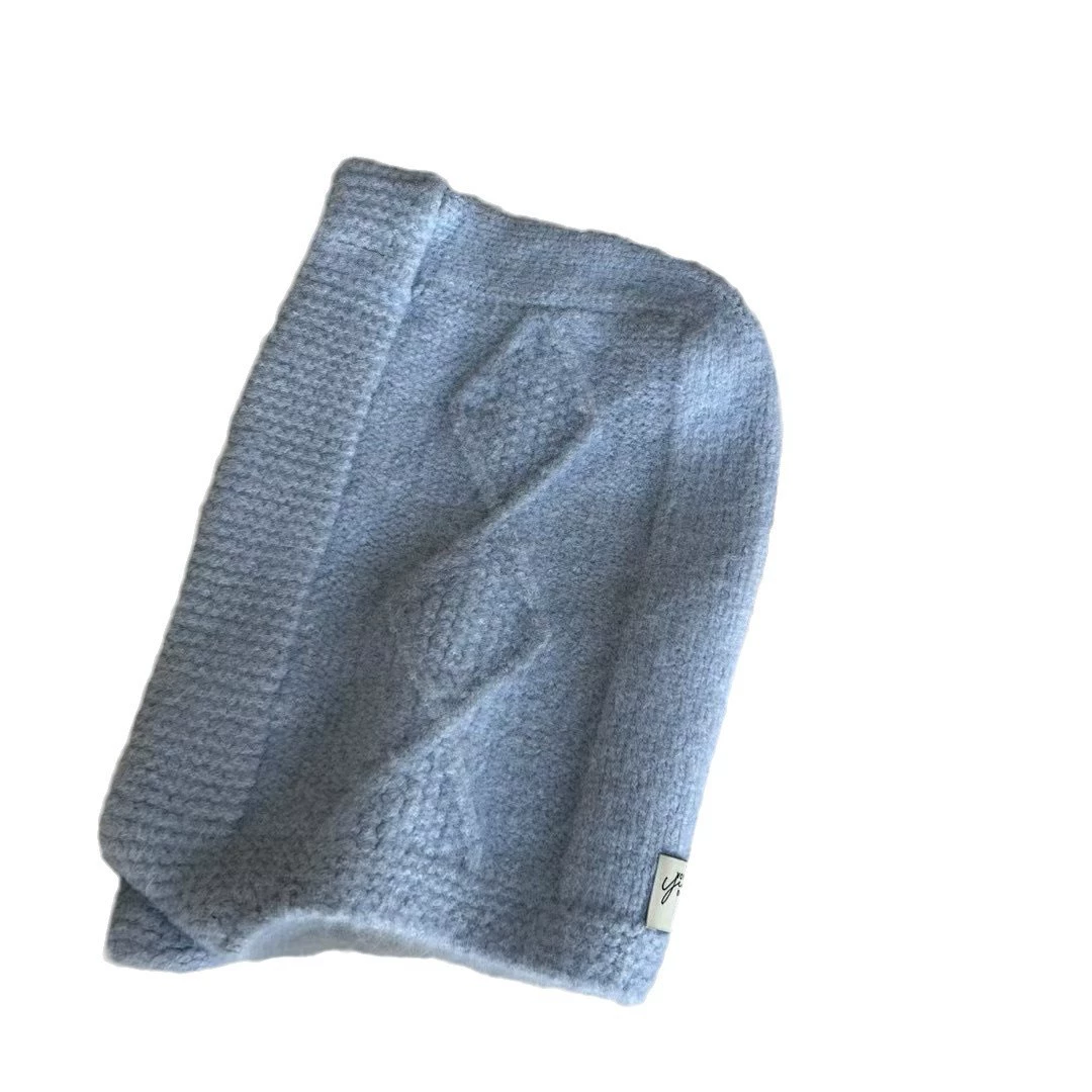 Demi-season woolen keep warm scarf with diamond pattern, knitted hat