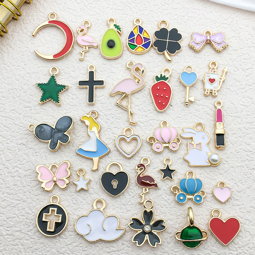 1 Alloy Droplet Oil DIY Jewelry Accessory Clover Alice Avocado Strawberry Pentagon Star Keychain Pendant