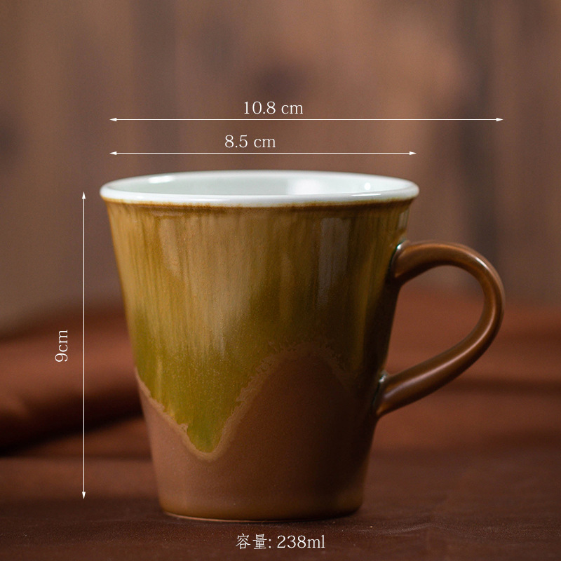 レトロな陶磁器のコーヒーカップの創意的な窯は耳のマグカップのシンプルな家庭用カップの事務カップの粗い陶器の濃縮のコップがあります。|undefined