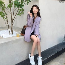 高级感紫色西装外套女ins潮2023春秋新款韩版小个子宽松休闲西服