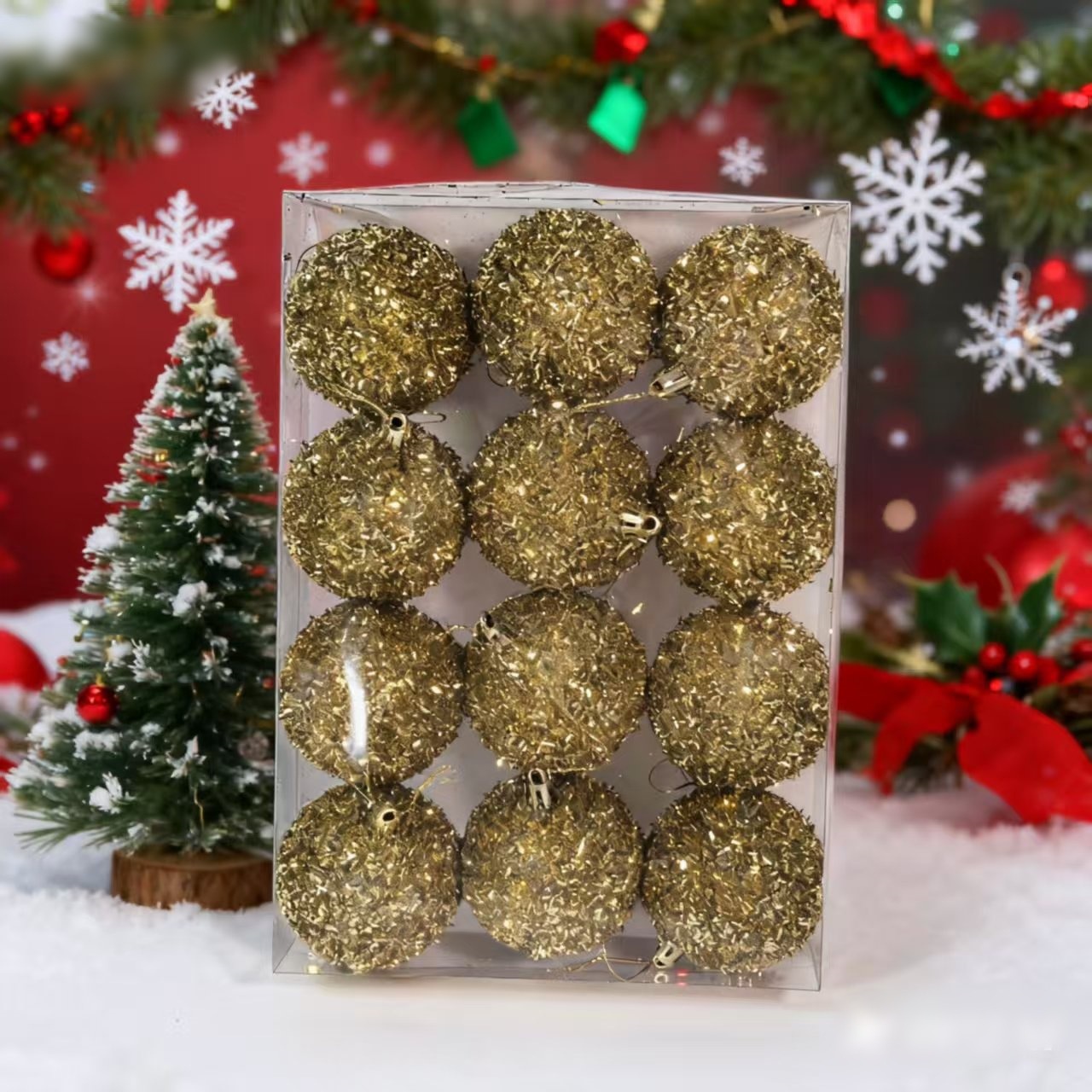 Navidad 6CM sequinilla bola de plástico de lana Navidad árbol de Navidad atmósfera de Navidad bola de decoración para el hogar