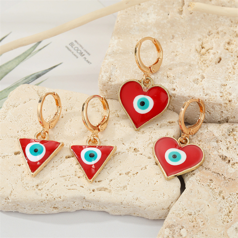 retro ethnic style color dripping oil triangle heart eye earringspicture10