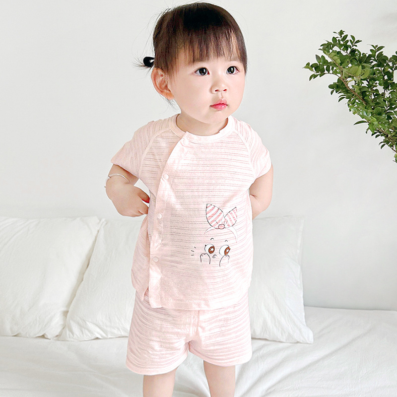 Traje de verano para bebés, algodón de manga corta para niños, niñas y niños pequeños, ropa de verano dividida delgada de dos piezas para bebés