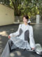 Lace Stitching Strap Vest Ear Long Sleeve Shirt Wide Leg Pants Women's Spring and Summer 2025 New Three-piece Set