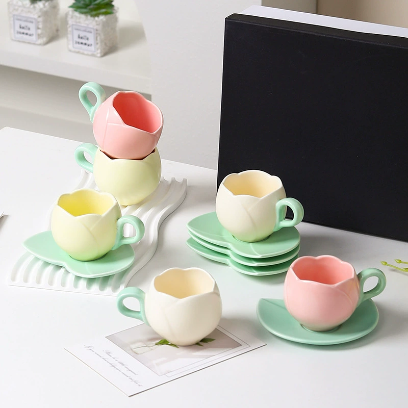 Набор кофейных чашек Tulip Household Ceramic Cappuccino Cups Breakfast Disc Concentrated Ceramic Coffee Cup Disc