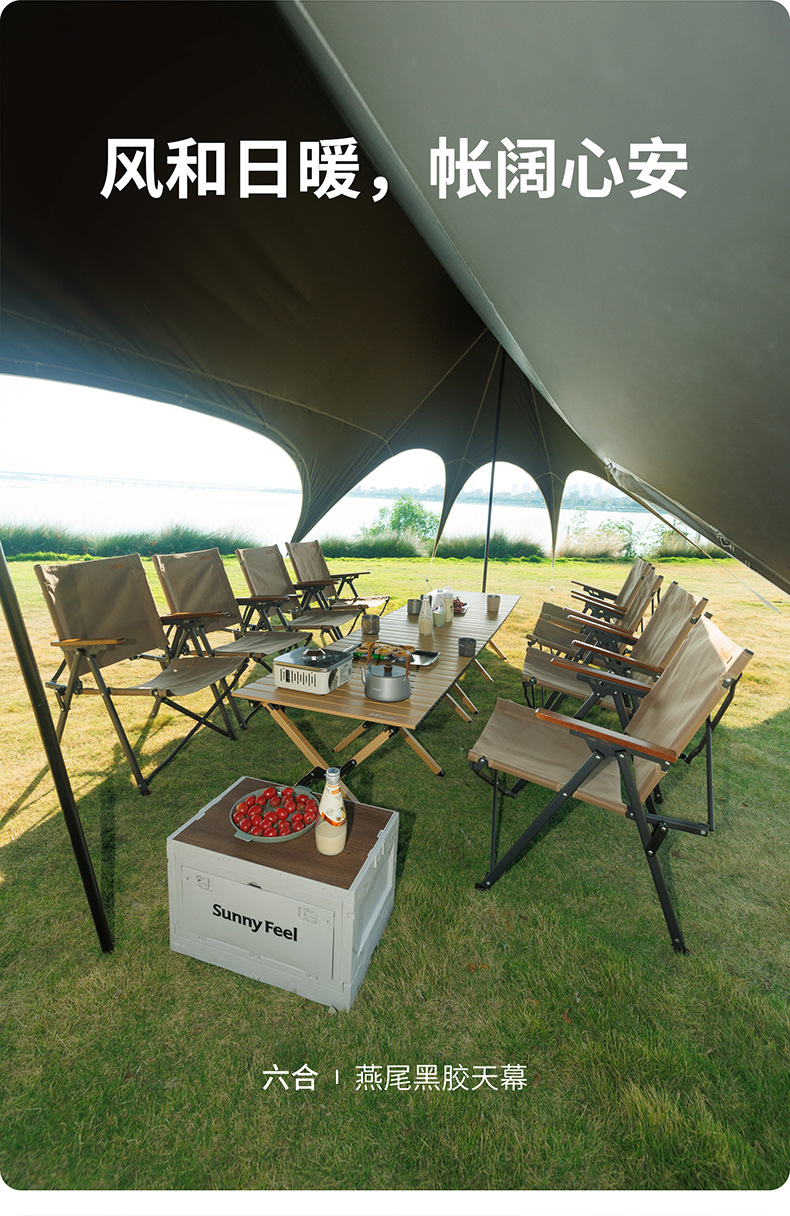 Sunnyfeel Outdoor Swallowtail Thickened Black Vinyl Canopy for Lazy Camping, Rainproof and Sunshade Tent