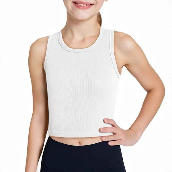 Cross-Border New Girls Yoga Vest Children's Sports Ribbed Knitted Sleeveless Crop Top Summer Fitness Clothes