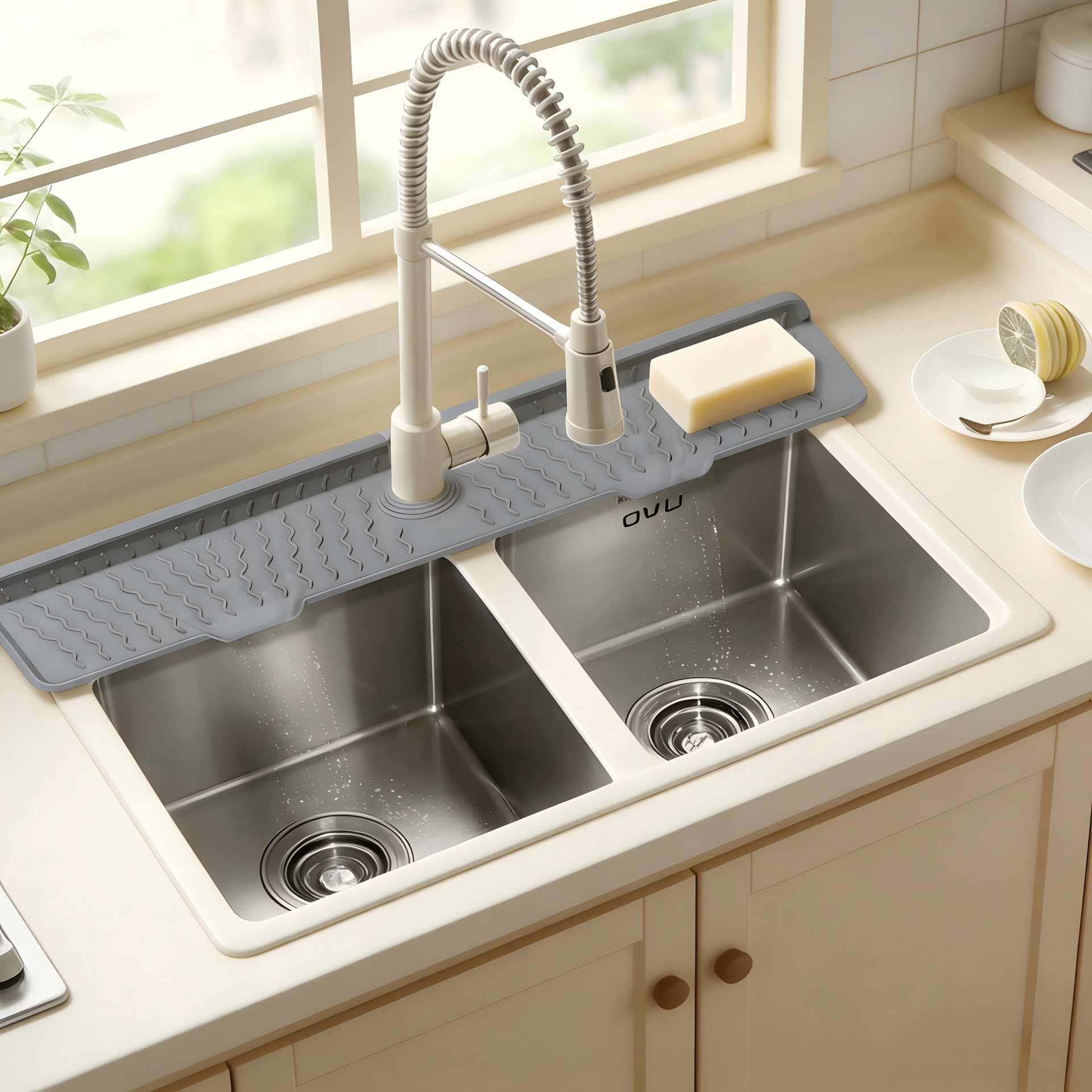 Silicone Drain Mat for Home Kitchen Sink Faucet Slope Anti-Splash Mat Bathroom Washbasin Mat Storage Mat