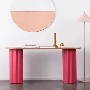 French Style Memphis Entrance Table Light Luxury Semi-circular Entrance Table Simple Modern Artistic Solid Wood Corridor Display Table