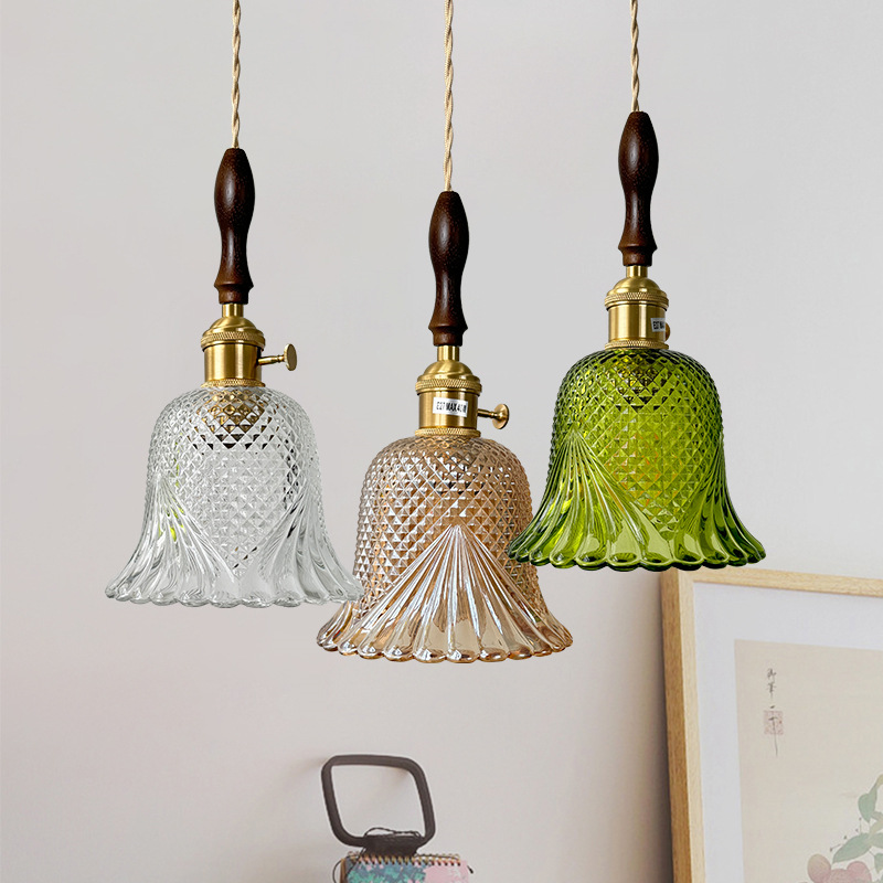 Lámpara de latón retro comedor bar dormitorio cabecera lámpara de cama tallado diamante vidrio tienda decoración comercial lámpara de cama