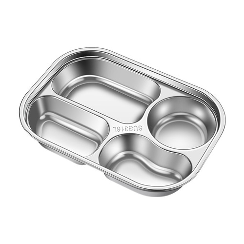 Stainless steel 316 divided rice box with lid plate for children, students, dining table, canteen, simple food divider tray for wholesale