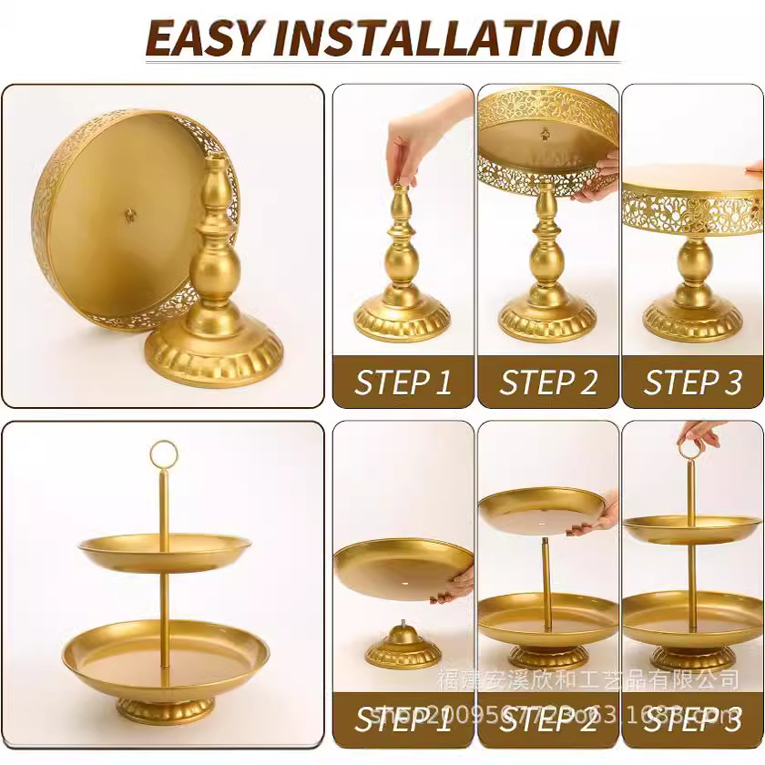 Estante de pastel europeo de hierro forjado conjunto de decoración de boda postres tienda de bocadillos estante de baile prop bandeja de pastel