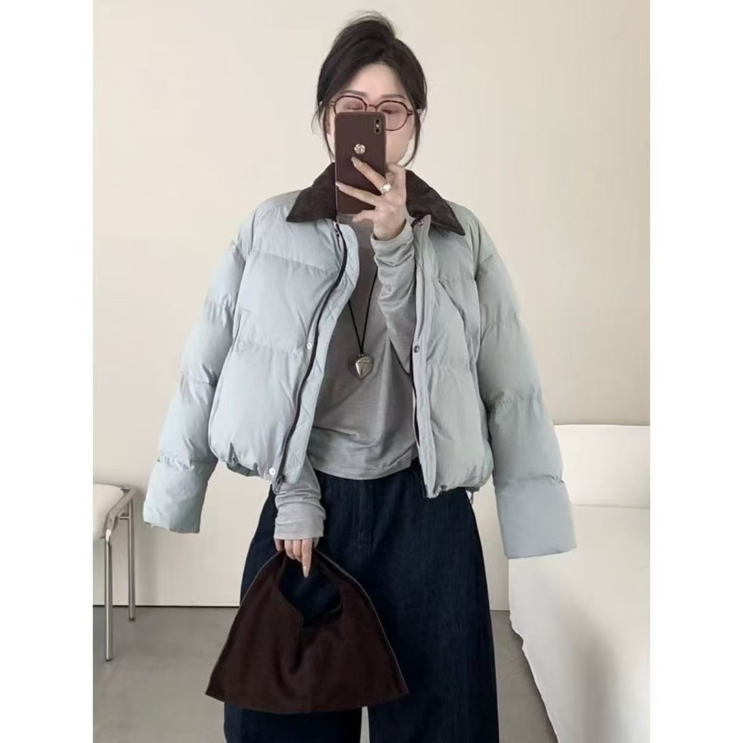 Korean Style New Contrast Color Stitching down Jacket Women's Short Puff Cloud Light down Jacket