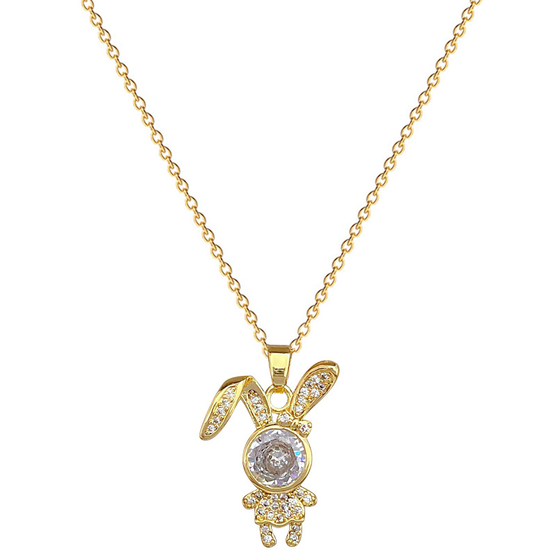 Gorgeous Zircon Rabbit Necklace Titanium Steel Collarbone Chain_voghion.com