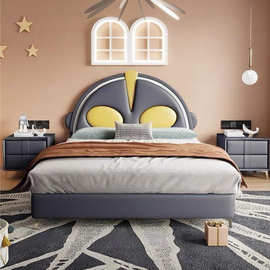 厂家直销卡通奥特曼男孩儿童床实木单人床轻奢极简创意款真皮软床