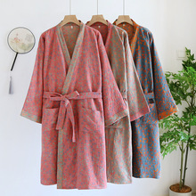 春夏色织提花睡袍女士春秋季纯棉复古宽松汗蒸和服浴袍家居服浴衣