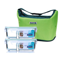 韩国进口GLASSLOCK盖朗 钢化玻璃分隔保鲜盒带便当包两件套