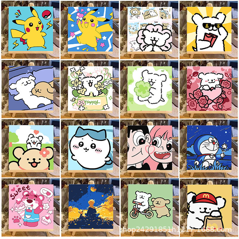 New Spongebob Digital Oil Painting DIY Doraemon Children's Cartoon Hand-Painted Coloring Birthday Gift for Friends