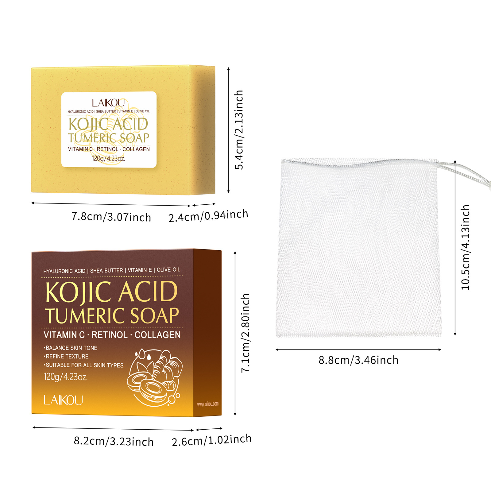 Cross-border new product LAIKOU Curic Acid Turmeric Soap 120g for cleansing facial skin and brightening complexion. Wholesale of facial soap details Picture