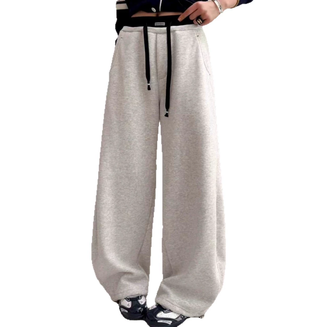 Warm trousers, demi-season leggings, drawstring, high waist, oversize