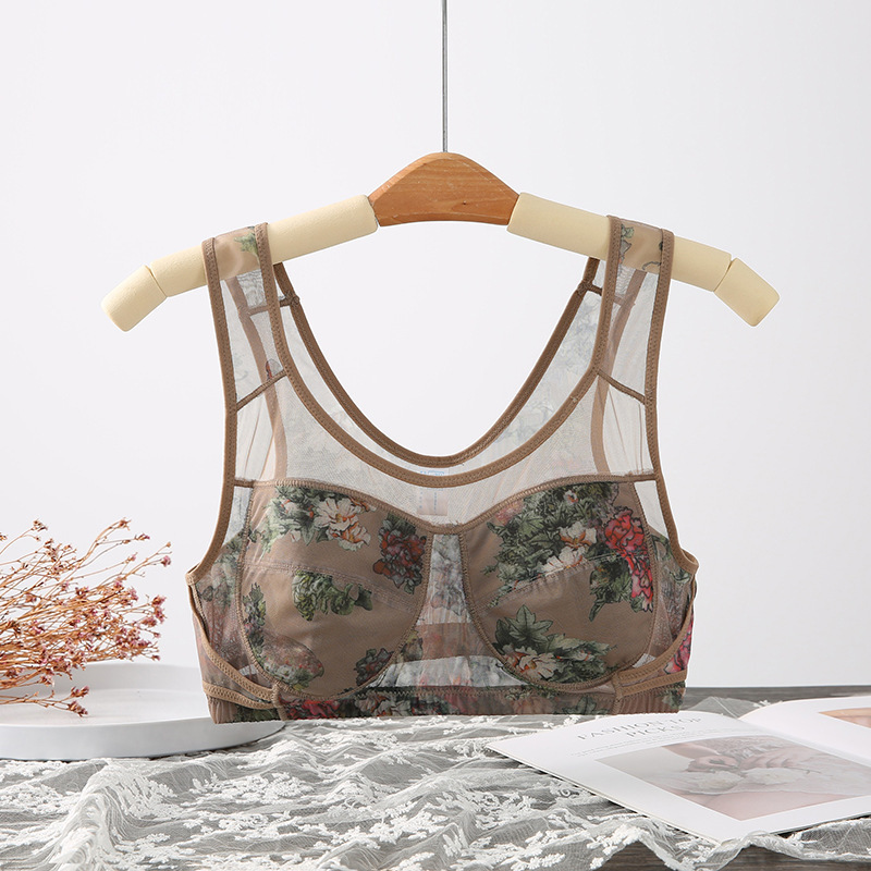 New Plus Size Fat m Non-Wired Vest Bra Push-Up Mesh Wide Shoulder Strap Women's Intimates Tube Top Thin Bra