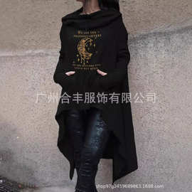 秋冬速卖通新款跨境热销平台纯色长款烫画万圣节斗篷连帽女装卫衣