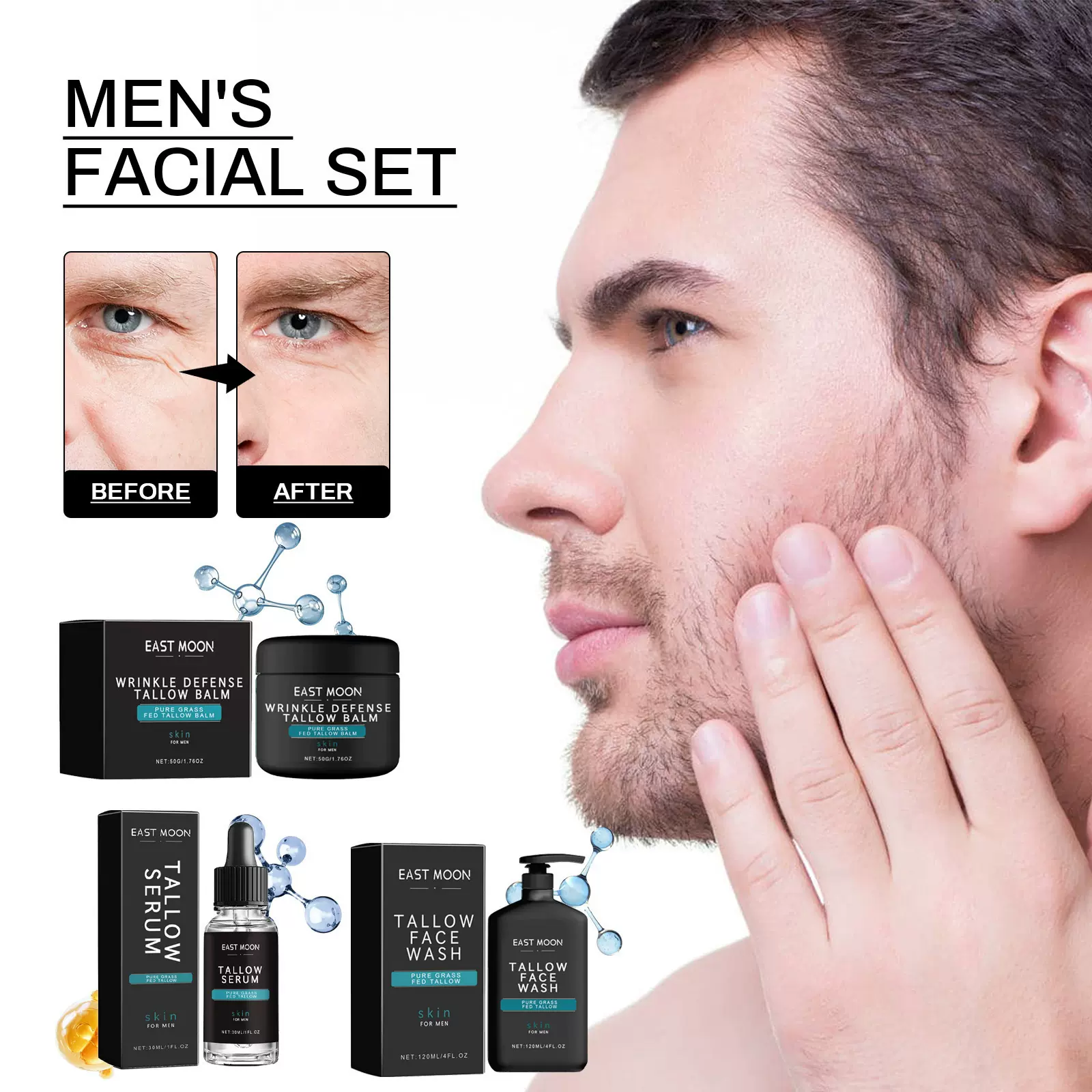 EAST MOON 男士面部套装 保湿滋润面部肌肤温和清洁滋养护肤套装