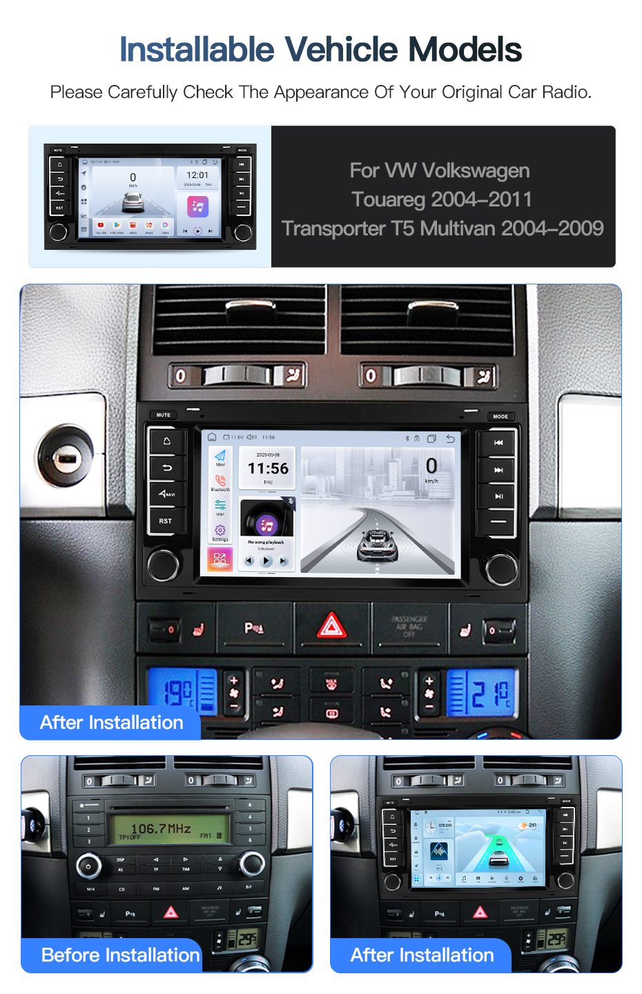 Suitable for Volkswagen Touareg, Multivan T5 Central Control Screen Navigation and Reversing Image