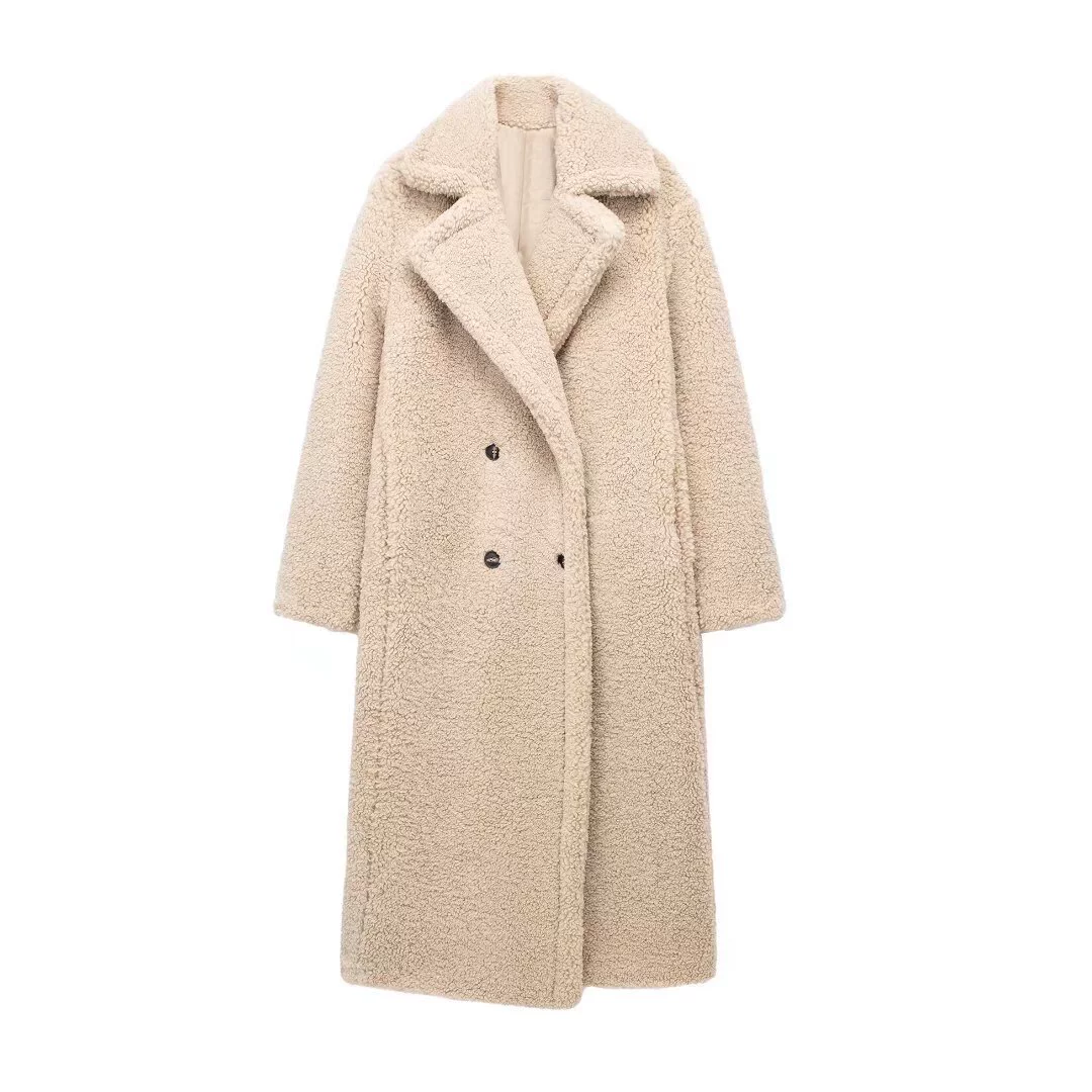 TRAFZA Keep-Warm Long Velvet Coat, Imported European Style, Black/Khaki/Apricot, Sizes XS-L
