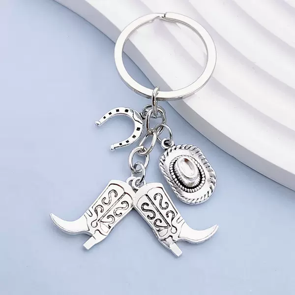 Amazon Cross-Border Best-Selling Cowboy Hat Boots Horseshoe Retro Western Cowboy Grassland Grazing Keychain