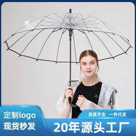 16骨透明雨伞poe环保自动太阳伞长柄伞直杆文艺可制logo防晒遮阳