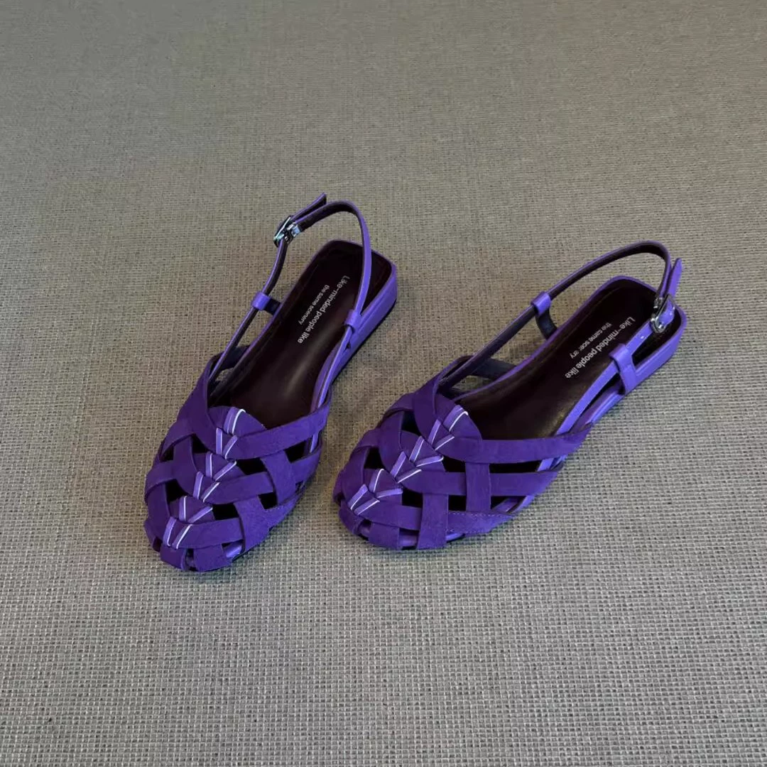 Женские летние сандалии из овчины, французский ретро-стиль, плетеные, с вырезом на носке, 2025 года, римские сандалии.