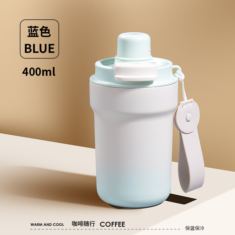 316 ステンレス鋼断熱コーヒーカップ女性のための見栄えの良いダブルドリンクカップストロー付きインターネット有名人ウォーターカップハンドル付き|undefined