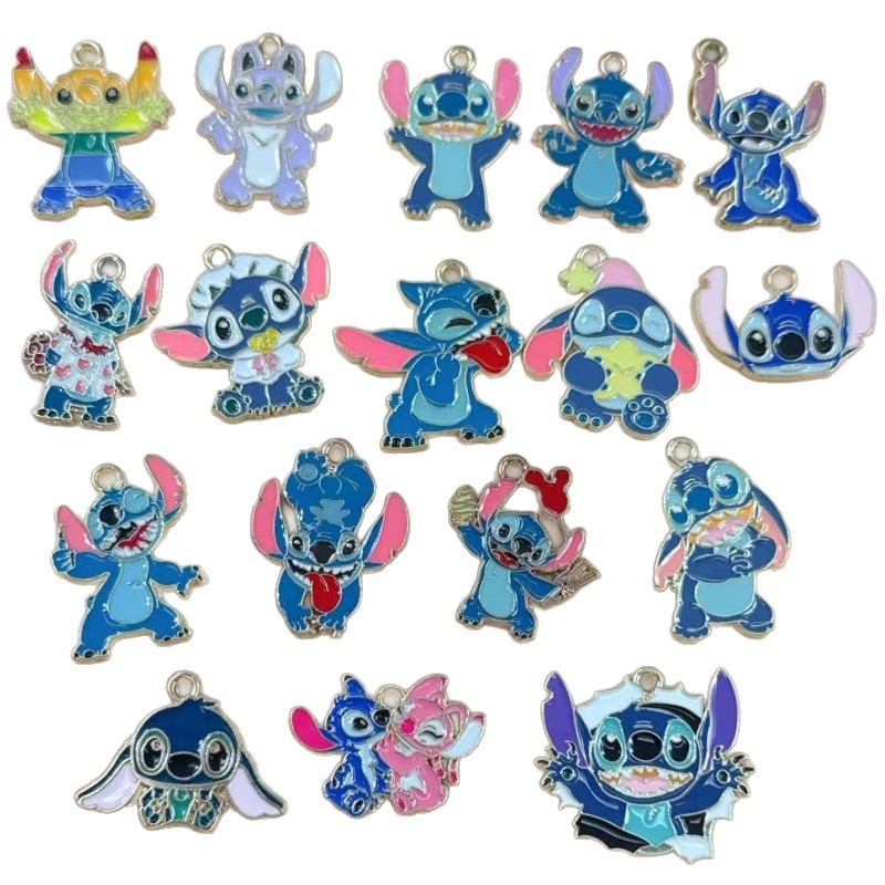 漫画アニメかわいいステッチ合金オイル滴下 diy ジュエリーアクセサリーネックレスイヤリングブレスレットキーホルダーペンダント|undefined