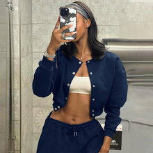 欧美热销女装2025秋冬新品 时尚休闲开衫暗扣露脐长袖外套女批发