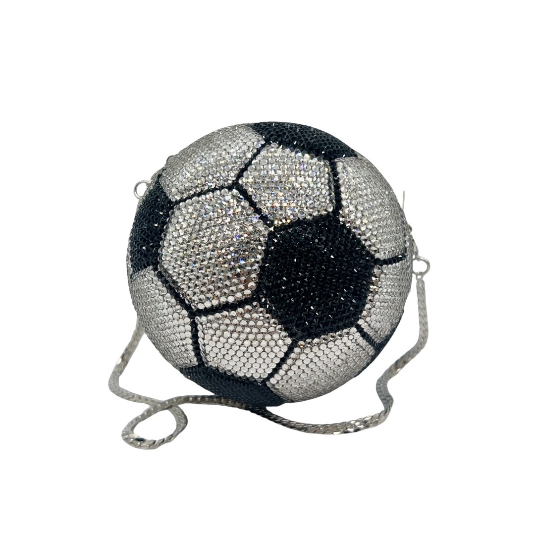 Bolsa de cristal transfronteriza llena de diamantes cena ligera de lujo fondo plano taladro banquete de fútbol bolso de mano de mujer en blanco y negro