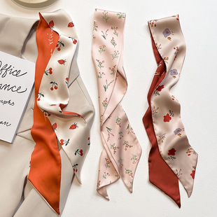 2022 French Style Atmosphere Red Fashion Small Silk Scarf Women's Hair Belt Decorative Scarf Small Scarf with Shirt Tie Bag