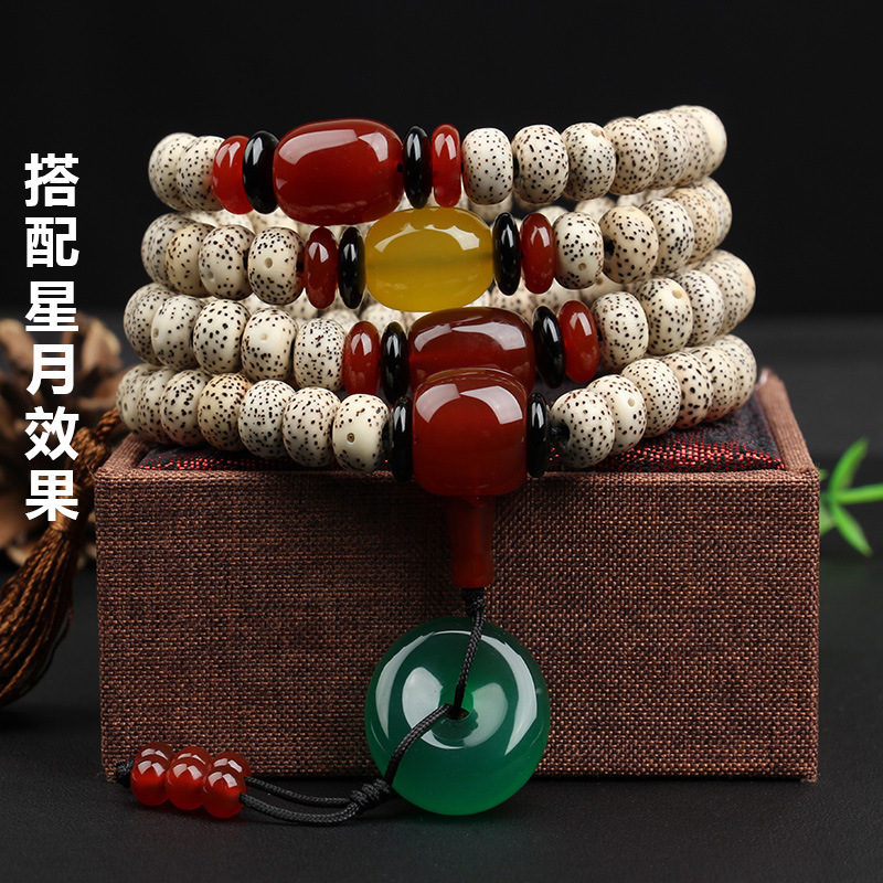 新款108小金刚星月菩提配饰套装红玛瑙藏银手串佛珠百香籽配件