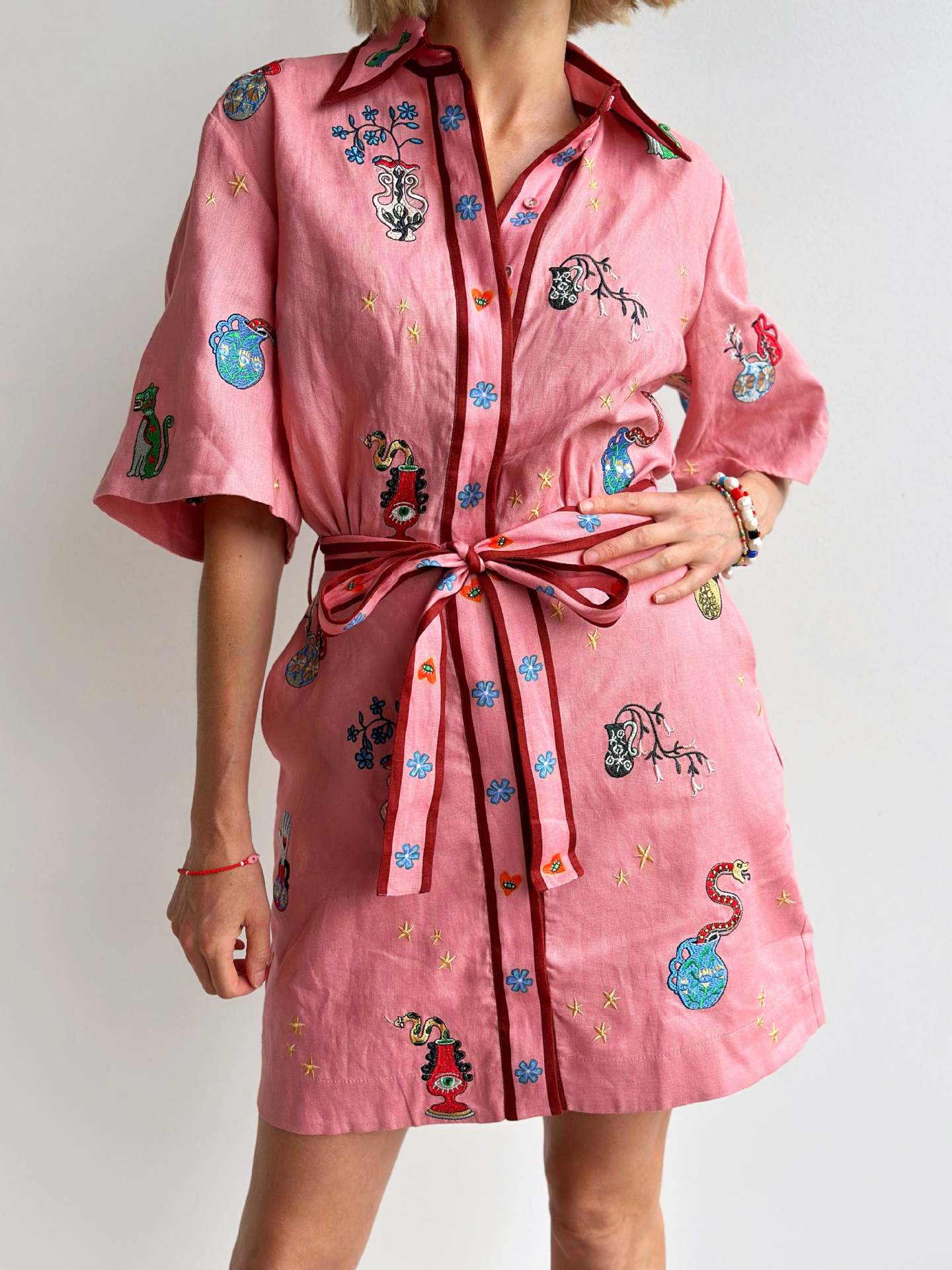 273g Weight Above Knee Dress Length Type Wholesale Women's Casual Flower Daily Turndown Half Sleeve Shirt Dress